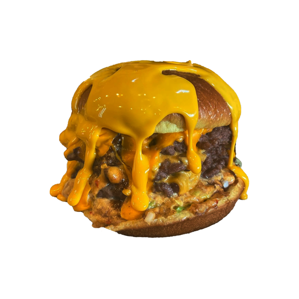Delicious gourmet burger with melted cheese at cheeseville