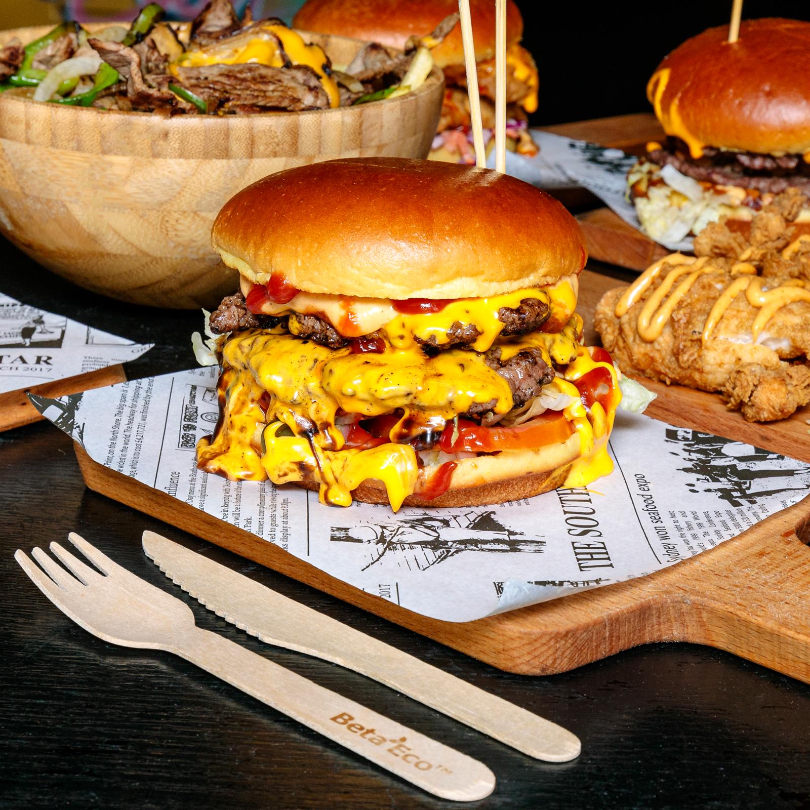 Double cheeseburger with layered patties and melted cheese